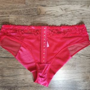 Victoria's Secret Red Faux Corset Mid-rise Panty…